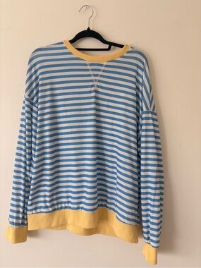 Blue & White Striped Pullover with Yellow Trim